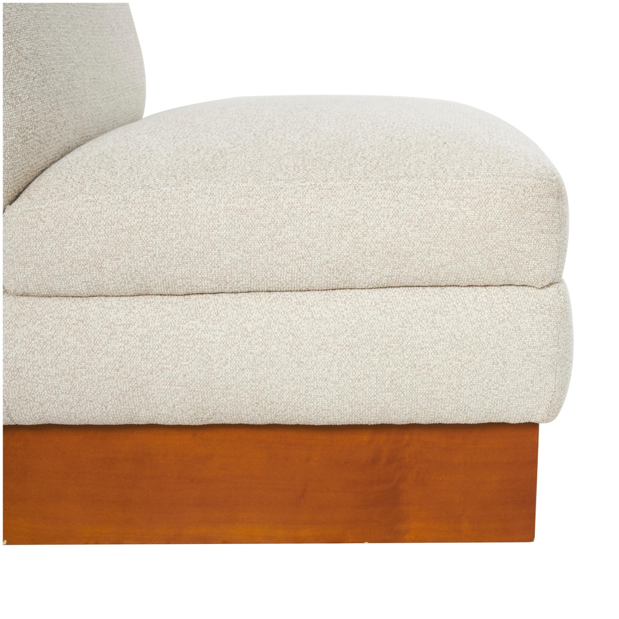 White Boucle Accent Chair with Brown Wooden Legs